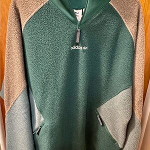 NEW Adidas Men's Zip-Up Fleece Sweater in Green and Tan (M)